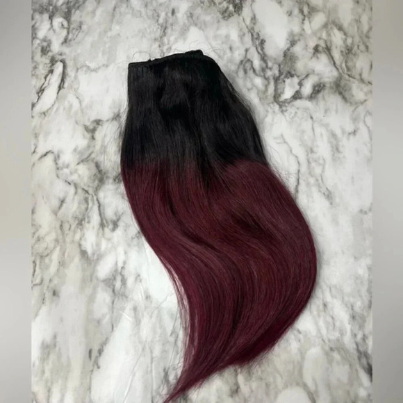 12 Inch Balayage Black & Burgundy Red 100% Human hair Clip in Extensions - Picture 1 of 6